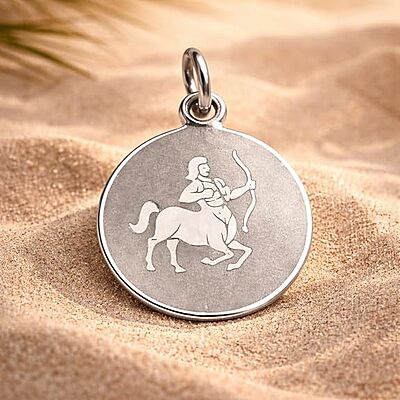 925 Sterling Silver Sagittarius Zodiac Pendant for Men & Women | Archer Astrology Charm Necklace | Round Engraved Horoscope Jewelry