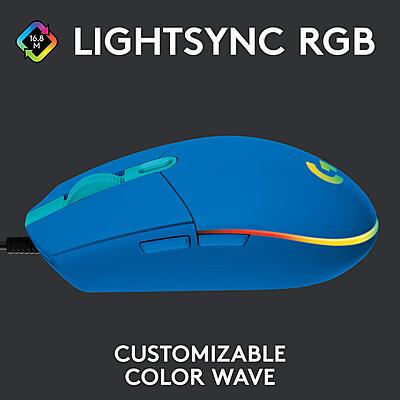 LOGITECH LIGHT SYNC WIRED GAMING MOUSE  G203-Blue
