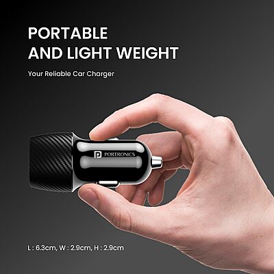 Portronics 20W Type-C PD Car Charger Fast Charging for iPhones & Android Devices Black