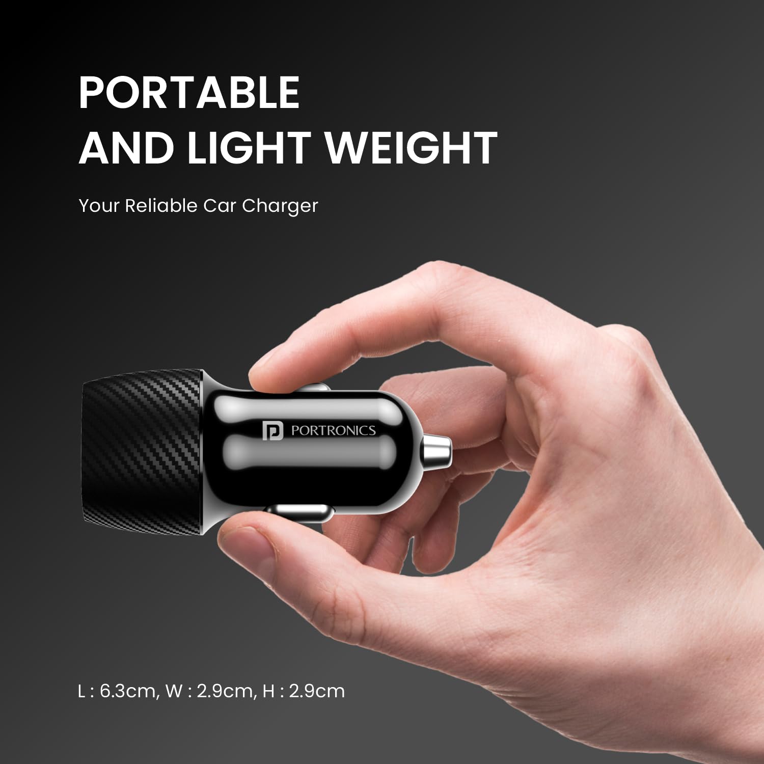 Portronics 20W Type-C PD Car Charger Fast Charging for iPhones & Android Devices Black
