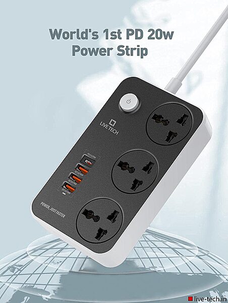 Live Tech PS 06C Surge Protector – Fast Charge Strip offers 6 AC outlets and 2 USB ports for quick charging. Protects devices from surges with a compact design, ideal for home or office use.