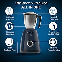 Crompton Ameo PRO 750-Watt 3 Jars Mixer Grinder with MaxiGrind and Motor Vent-X Technology (3 Stainless Steel Jars, Black & Blue)