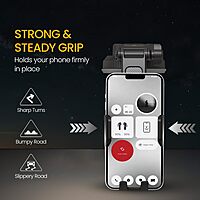 Portronics Clamp M5 – Car Phone Holder. Suction mount securely holds phones. Easy installation, adjustable, compatible with most smartphones.