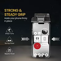 Portronics Clamp M5 – Car Phone Holder. Suction mount securely holds phones. Easy installation, adjustable, compatible with most smartphones.