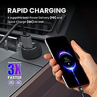 Portronics 20W Car Charger offers Type-C PD and USB ports for rapid charging. Compact, durable, and universally compatible for convenience.