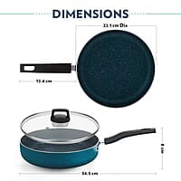 Borosil ProChef Non-Stick Deep Pan with Lid 22 cm | Gas Stove Compatible, Thick Uniform Body for Even Heating | PFOA Free, Blue Exterior, Stir Frying Pan for Eggs, Cutlets, 1 Year Warranty