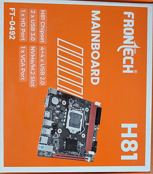 Frontech FT-0492 – Durable H81 chipset motherboard featuring USB 3.0, SATA ports, and stable connectivity for everyday PC use.
