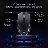 Portronics Toad One Black – Dual Mode RGB Mouse features wireless and wired connectivity, customizable RGB lighting, ergonomic design, and high precision for gamers and professionals alike.