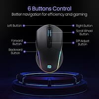 Portronics Toad One Bluetooth Mouse with 2.4 GHz & BT 5.3 Dual Wireless, 6 Buttons, Rechargeable, RGB Lights, Connect 3 Devices, Ergonomic Design for Laptop, Smartphone, Tablet