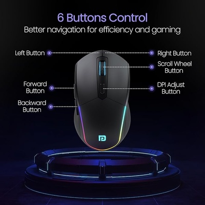 Portronics Toad One Wireless 2.4GHz & Bluetooth Connectivity Optical Mouse with 7 Colors RGB Lights, Rechargeable Battery Portronics Toad One Wireless 2.4GHz & Bluetooth Connectivity Optical Mouse with 7 Colors RGB Lights, Rechargeable Battery