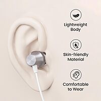 Portronics Conch Beat A – 3.5mm Earphones with Mic | Sleek Silver Design, High-Quality Sound & Comfortable Fit