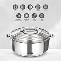 MILTON Galaxia Double Walled Stainless Steel Casserole, Set of 3, (1.2 Litre, 2.09 Litre, 2.45 Litre), Silver
