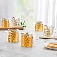 Borosil Vision Prism Tea n Coffee Classic Mug Set of 6 Pcs 210 ml | Borosillicate Glass, Microwave Safe, Scratch Resistance, Lightweight | for Chai, Green Tea, Milk