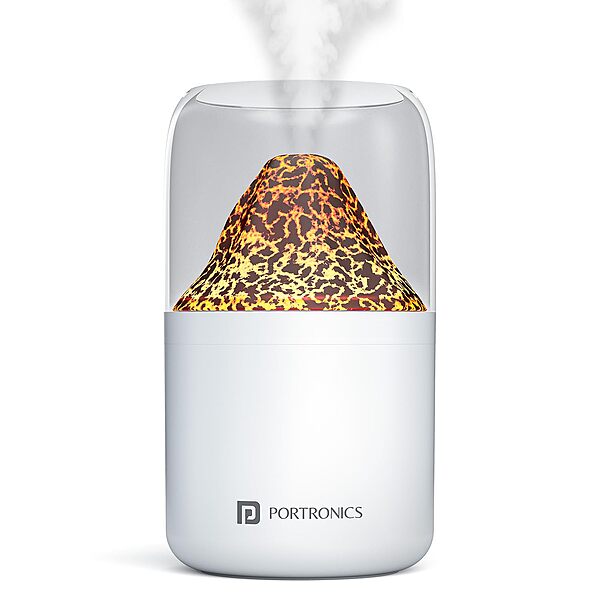 Portronics 3104 Magma Humidifier – Volcano Flame Design | RGB| White | 6 Months Warranty