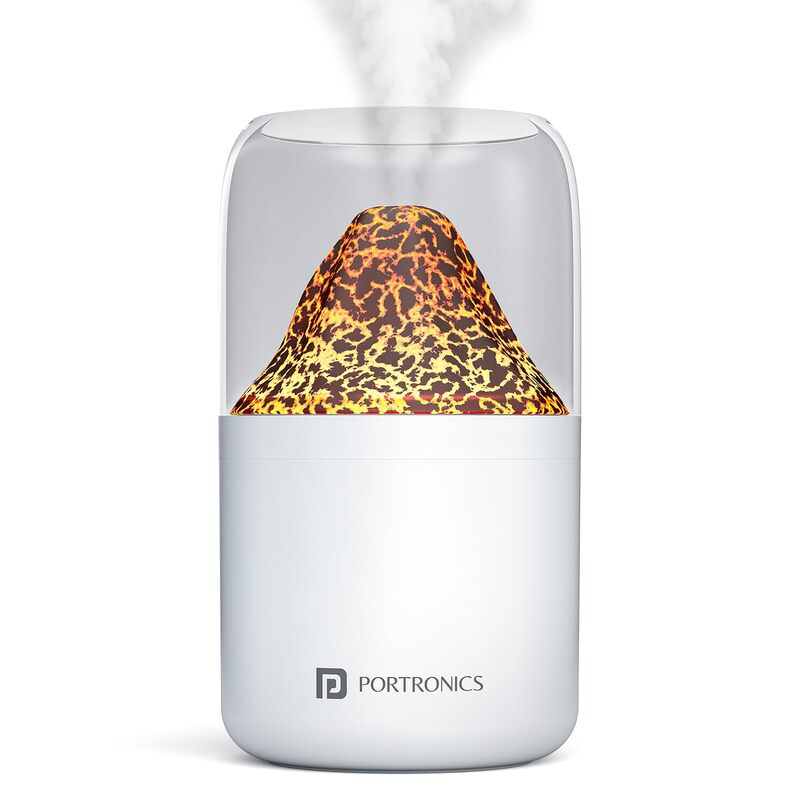 Portronics 3104 Magma Humidifier – Volcano Flame Design | RGB| White | 6 Months Warranty