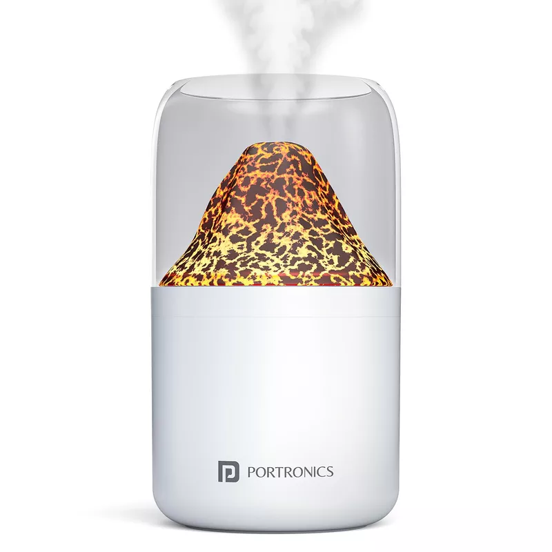 Portronics 3104 Magma Humidifier – Volcano Flame Design | RGB| White | 6 Months Warranty