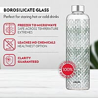 Borosil Artisan Series Vista 1000 ml Narrow Mouth Glass Bottle with Metal Lid | 100% Borosilicate, Fridge Safe, Leakproof, Easy to Carry | Store Water, Lassi, Juice, Smoothies | Dishwasher Safe