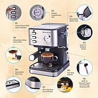Wonderchef Regenta Espresso Coffee Machine, 19-bar, Make Espressos, Cappuccinos & Lattes at Home