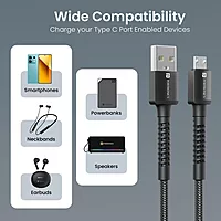 Portronics Konnect X USB-A to Micro USB Cable 3A Fast Charging Data Sync 1M Black