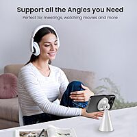 Portronics Mogun 5 – MagSafe Desk Phone Holder, White. Stylish and functional, it securely holds your phone while charging. Perfect for home or office use, keeping your workspace organized and tidy.