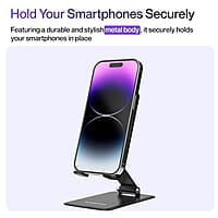 Ambrane Metallic Mobile Holder for All Smartphones, Tabs, Kindle, iPad Mobile Holding Tabletop Stand, 180 Perfect View, Height Adjustment, Foldable Design Twistand Pro