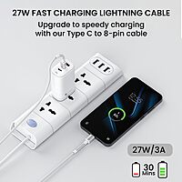 Portronics Konnect X – 27W Type-C to Lightning Cable, 2M White. Fast charging and data transfer, durable design, compatible with iPhone and iPad, perfect for everyday use and travel.