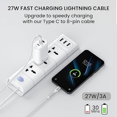 Portronics Konnect X Type C to 8-Pin 27W Fast Charging Cable, Premium TPE Material, Support to all Lightning Devices 1M Length Portronics Konnect X Type C to 8-Pin 27W Fast Charging Cable, Premium TPE Material, Support to all Lightning Devices 1M Length