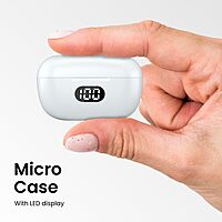 Portronics Twins S5 – TWS Earbuds, featuring a sleek design, LED display for battery status, and superior sound quality. Enjoy wireless freedom and comfort in a stylish white finish.