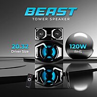 lapcare Experience thunderous 120 W stereo sound with Lapcare BEAST LTS‑300: Bluetooth 5.0, AUX/USB/FM, RGB lights, wireless mic & remote—built for parties!