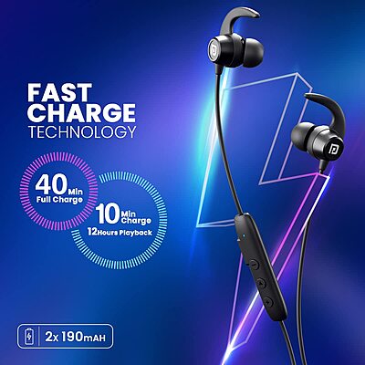 Portronics Harmonics Y1 – Neckband, 40H Playtime, Black, Bluetooth 5.0, IPX4 Water Resistant, Deep Bass, Comfortable Fit, Quick Charge, Ideal for Sports and Daily Use, Lightweight Design.