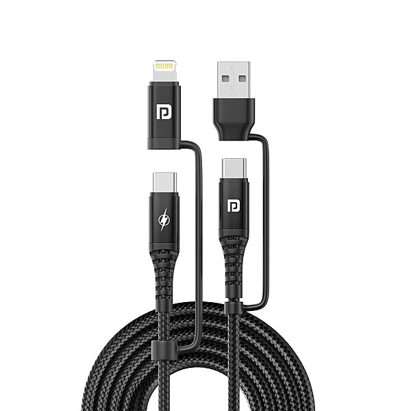 Portronics Konnect J8 – 3-in-1 60W Fast Charge Cable, 1.2M. Versatile charging solution for multiple devices. Durable design, high-speed charging, and convenient length for easy use.