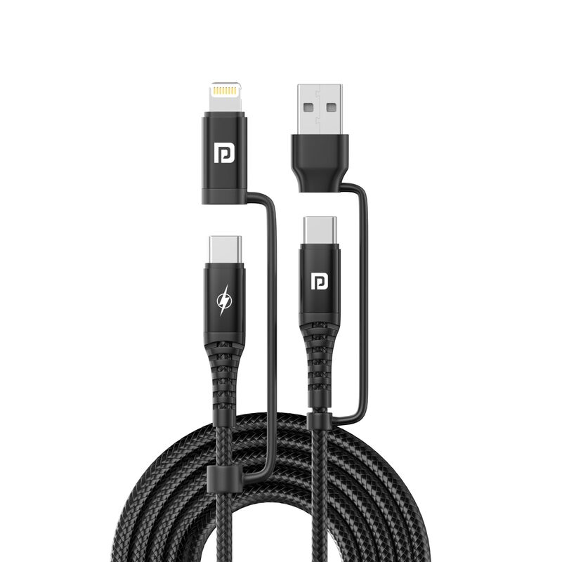 Portronics Konnect J8 – 3-in-1 60W Fast Charge Cable, 1.2M. Versatile charging solution for multiple devices. Durable design, high-speed charging, and convenient length for easy use.