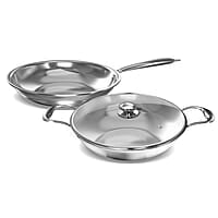 Preethi Metallica Collection Triply Stainless Steel set, 26 cm Kadai with Glass Lid, 26 cm Fry Pan, Gas & Induction Compatible