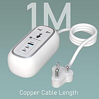 Portronics Volt 65 Pro Desktop Charger – 67W Dual Type-C PD, USB, AC Sockets, White