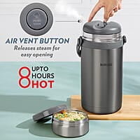 Borosil Hot-N-Fresh Prime Stainless Steel Insulated Lunch Box, Keeps food warm upto 8 Hours, Set of 4 (2 pcs 420 ml + 2 Pcs 350 ml), Grey