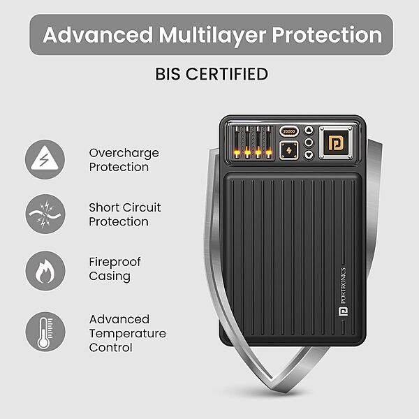 Portronics Mini 20K – 15W Wireless Magnetic 20000mAh Power Bank offers fast charging, sleek design, and portability. Perfect for on-the-go charging of your devices with magnetic alignment.