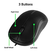 Zebronics Zeb-Comfort Wired USB Mouse, 3-Button, 1000 DPI Optical Sensor, Plug & Play, for Windows/Mac, Black