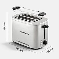 Crompton SunBrown Royale Pop-up Toaster 800W with Bun Warming Rack  7 Browning Levels with Reheat, Defrost & Cancel Function