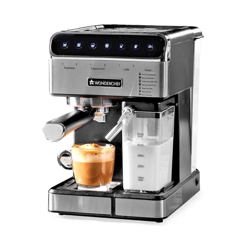 Wonderchef Regenta Automatic Coffee Maker, 20-bar with Auto-Frother, Make Espressos, Cappuccinos & Lattes