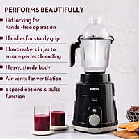 Borosil Grande 1000 W Mixer Grinder, With Double Ball Bearings, 4 Jars (3 SS Jars (1.5 L Blending Jar, 1.2 L Dry/Wet Grinder, 400 ml Chutney Jar) & 1 PC Jar with Fruit Filter) Mixie For Kitchen