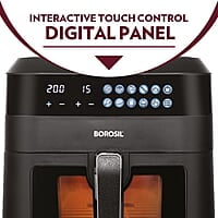 Borosil Digital Air Fryer 4.7 L Capacity with Digital Display | 10 Menu Mode For Home Kitchen | 8 in 1 Function | Air Fryer for Bake, Grill, Roast, Reheat etc. | 90% Less Oil | 1300 Watt