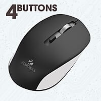 ZEBRONICS Zeb-Jaguar Wireless Mouse, 2.4GHz with USB Nano Receiver, High Precision Optical Tracking, 4 Buttons, Plug & Play, Ambidextrous, for PC/Mac/Laptop