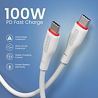 POR 3232 Konnect B C-C 100W – Type-C to Type-C Braided Cable | 100W | 1.5M | White | 06 Months