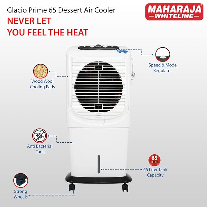 Maharaja White line Glacio Prime 65, Desert Air Cooler 65 Liter, Wood Wool Pads