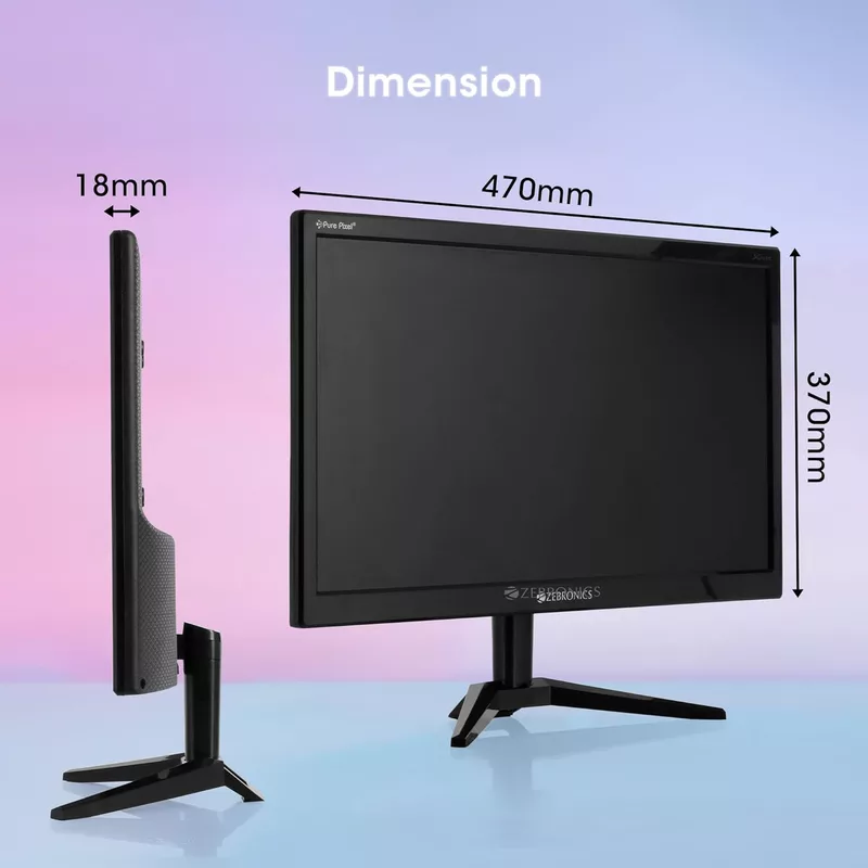 Zebronics ZEB-A20HD 19.5 Inch LED Monitor – HD+ 1600×900 | 60Hz Refresh Rate | 300 Nits Brightness | HDMI & VGA Dual Input | Slim Glossy Design | Wall Mountable | Black