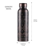 MILTON Copper Swasth Water Bottle, 940 ml, Black Ethnic Lacquer Coating, Curved bottle
