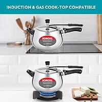 Borosil Pronto Induction Base Inner Lid Stainless Steel Pressure Cooker, 6.8 mm Thick Base, 6.5 L