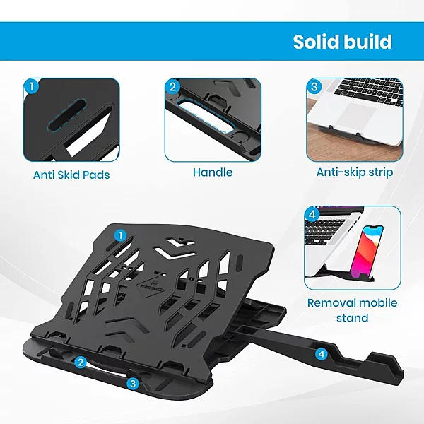 Portronics Hexa 22 Laptop Stand – 360° Rotation & Mobile Dock