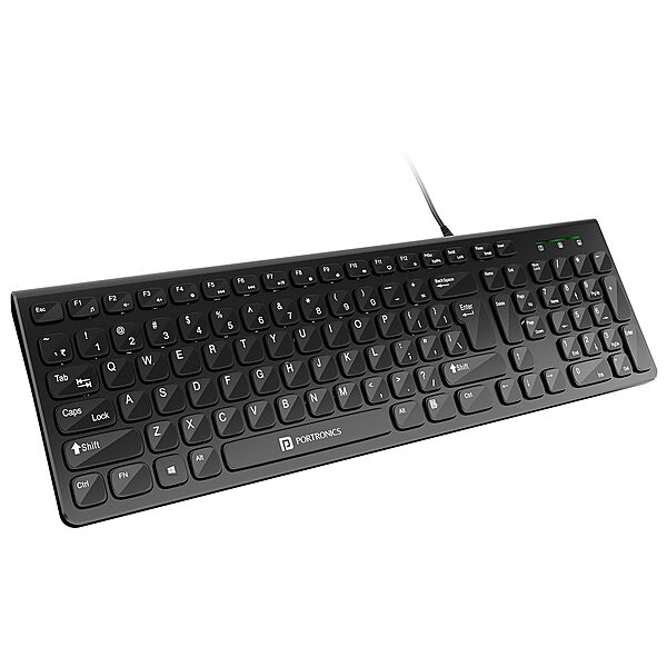 Portronics Ki-Pad 2 USB Wired Keyboard – 104 Keys | Dual Color Chicklet Keys | Rupee Symbol (₹) Key | Noiseless Typing | 1.5m Long Cable | 10 Million Keystrokes | Black
