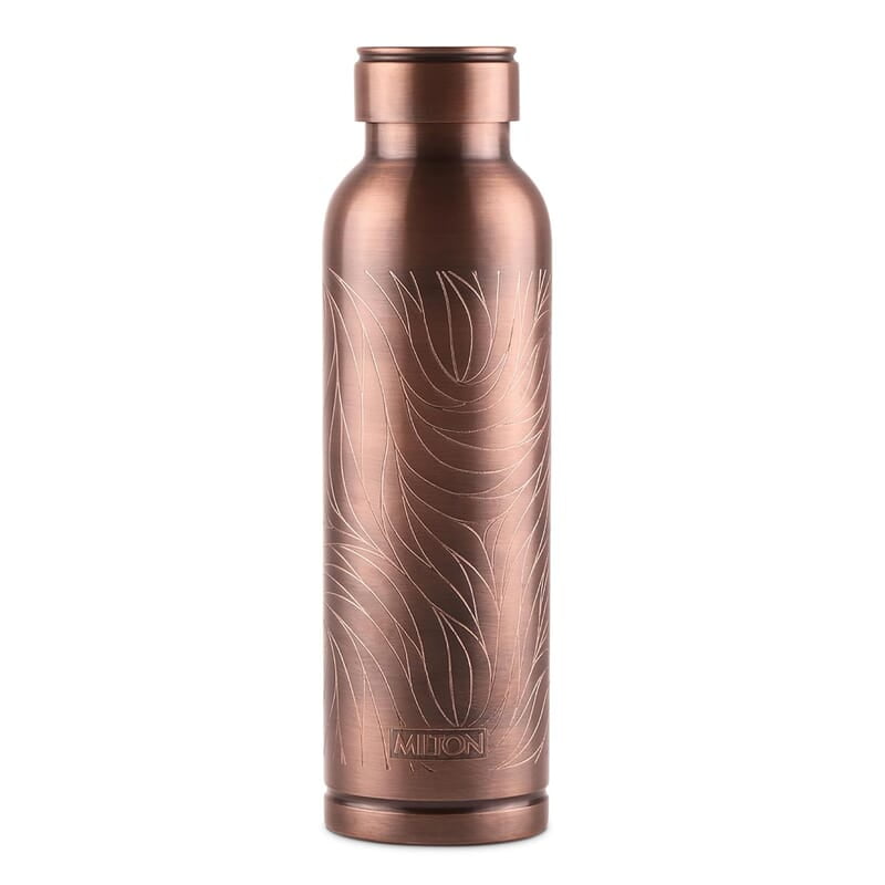 MILTON Copper Swasth Water Bottle, 940 ml, Copper Abstract Lacquer Coating, Curved bottle